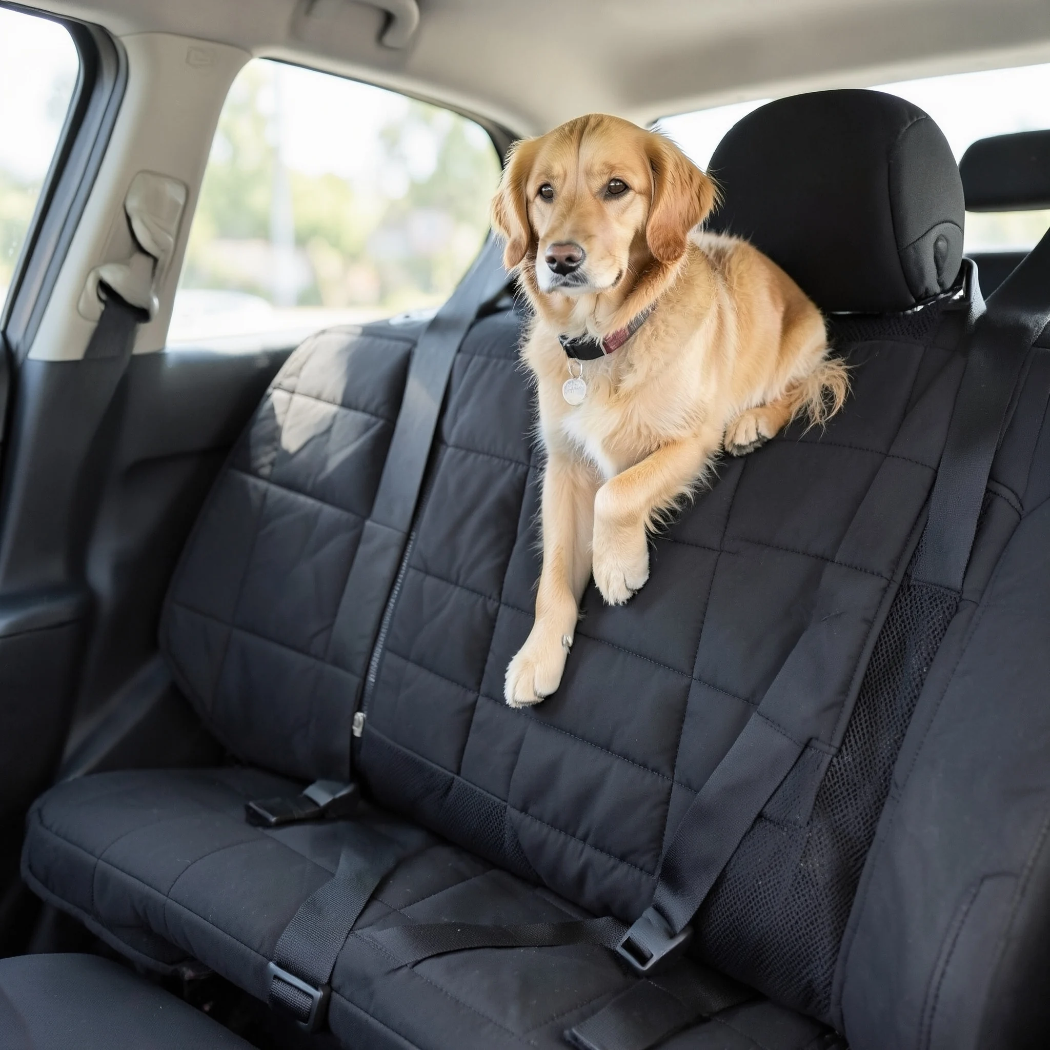 Car Seat Cover with Center Access, in use at home